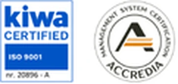 Certificazione ISO 9001 — Sistema di gestione per la qualità, rilasciata da Kiwa e accreditata Accredia. N. 20896-A